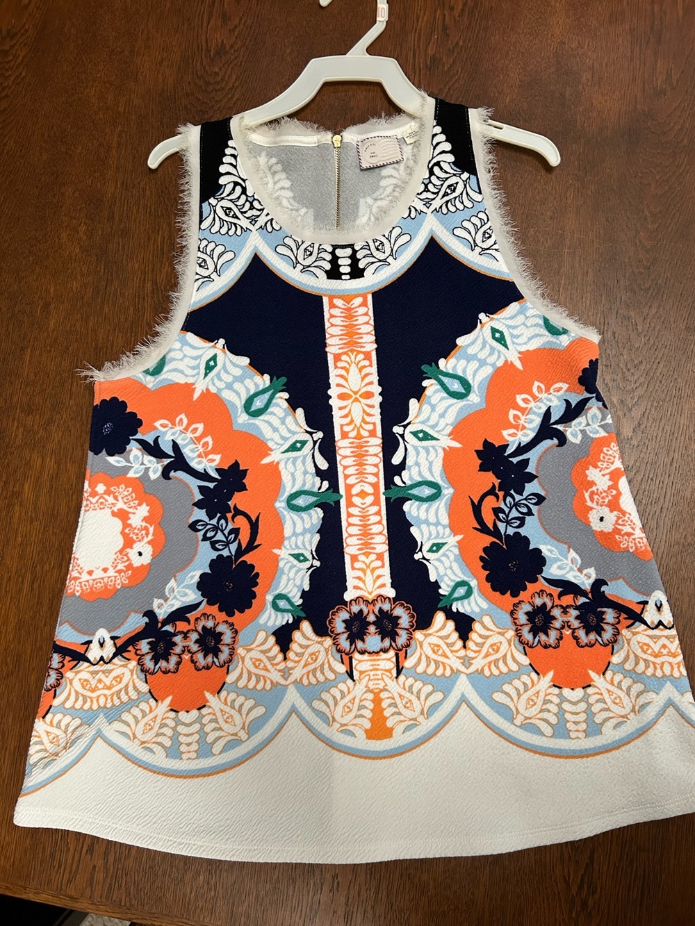 Anthropology 9-H15 STCL Sleeveless Printed Tank Top - Navy & Orange, small